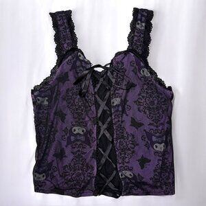 Sanrio Kuromi Mall Goth Black Mesh Lace Up Cami Top